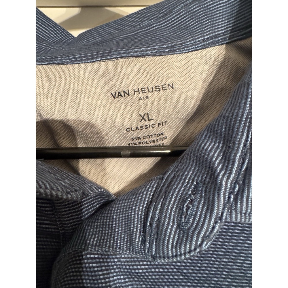 Van Heusen Men's Polo Shirt Classic Fit XL Blue/Gray Pinstriped - Picture 2 of 4